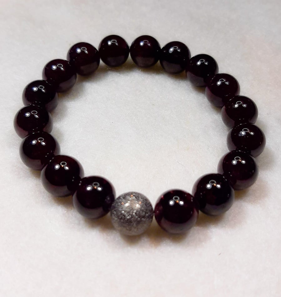 Handmade 10mm bead Garnet and StarDust Bracelet-compassion,balance & success 