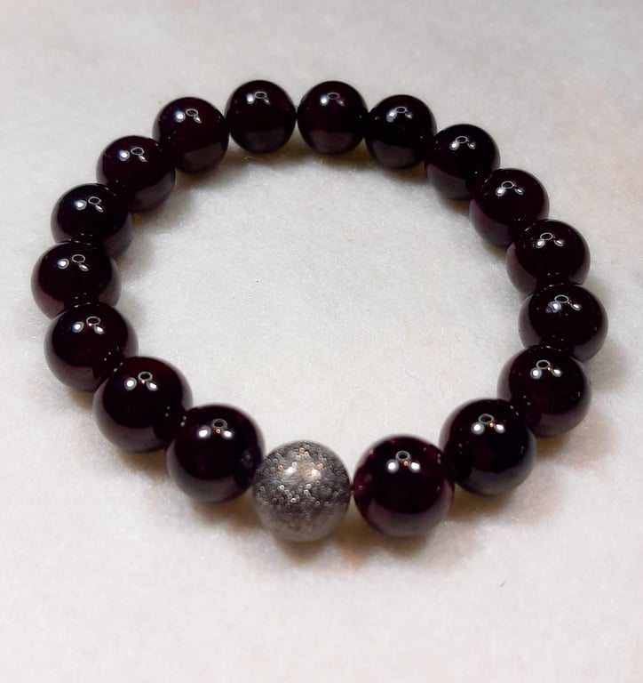 Handmade 10mm bead Garnet and StarDust Bracelet-compassion,balance & success 