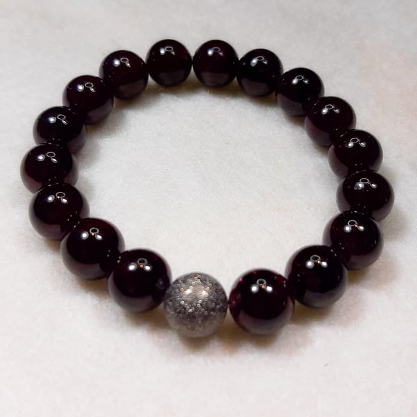 Handmade 10mm bead Garnet and StarDust Bracelet-compassion,balance & success 