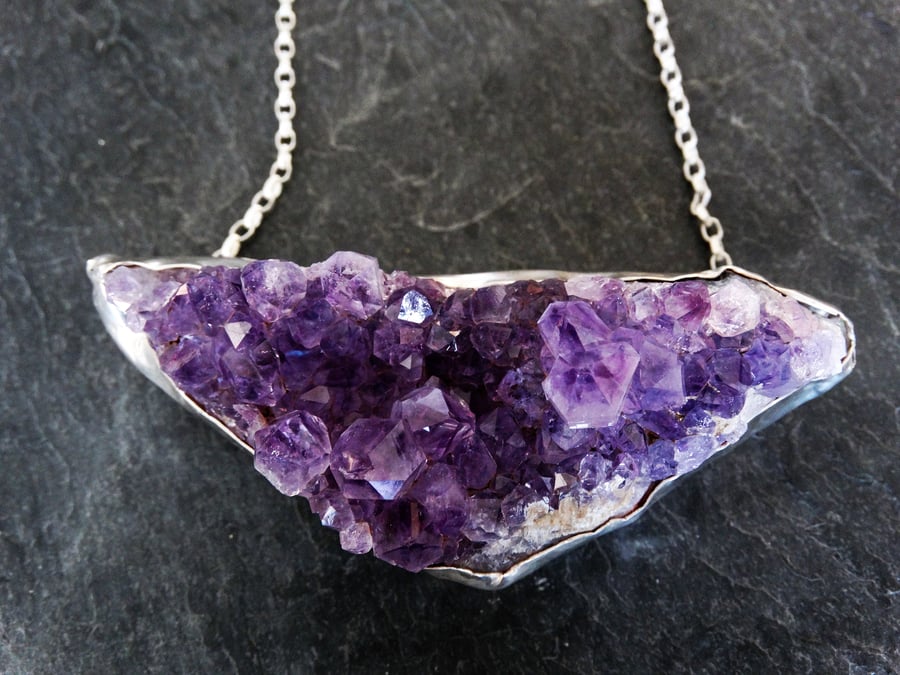 Large statement necklace. Amethyst geode, rock, cluster