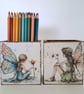 Decoupaged Fairy Pencil Holder, Hand-Painted Wooden Desk Organizer, Set of Two - Image 3