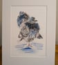 Feeling Blue? (pigeons on a wet February day) , a print of an original painting.