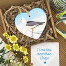 Cheeky Seagull Ceramic Heart – Valentine Gift, Seaside Decoration, Customisable