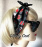 Tattoo Love Hair Tie Print Head Scarf with Polka Bow by Dolly Cool - Black White