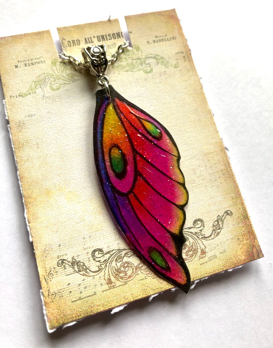 Purple Pink Orange and Yellow Fairy Wing Necklace