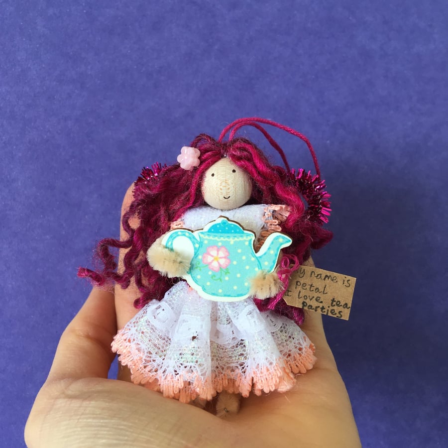 Tiny Pink Tea Pot Fairy Doll Decoration