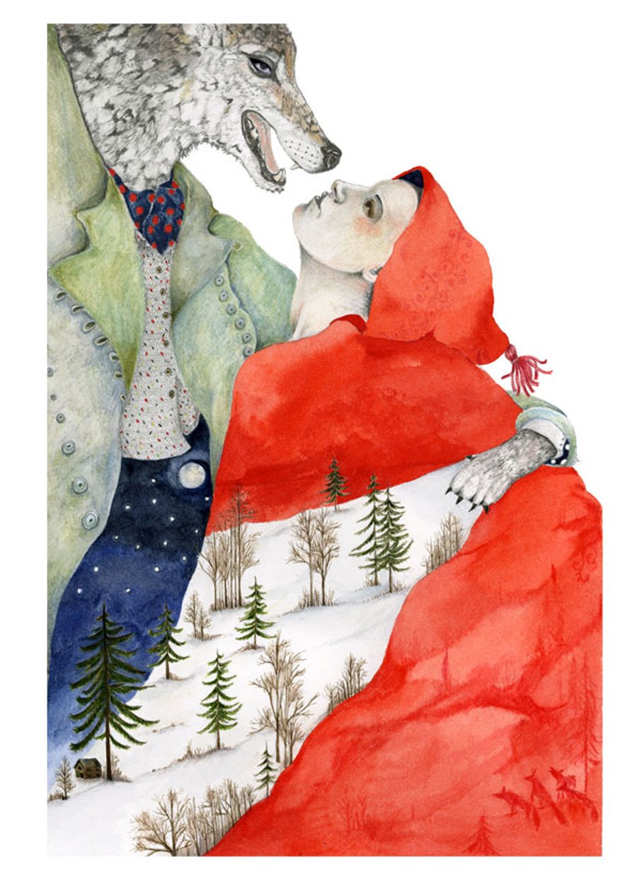 Wolf with Red Riding Hood Giclee illustration print A4