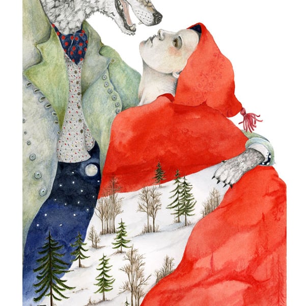 Wolf with Red Riding Hood Giclee illustration print A4