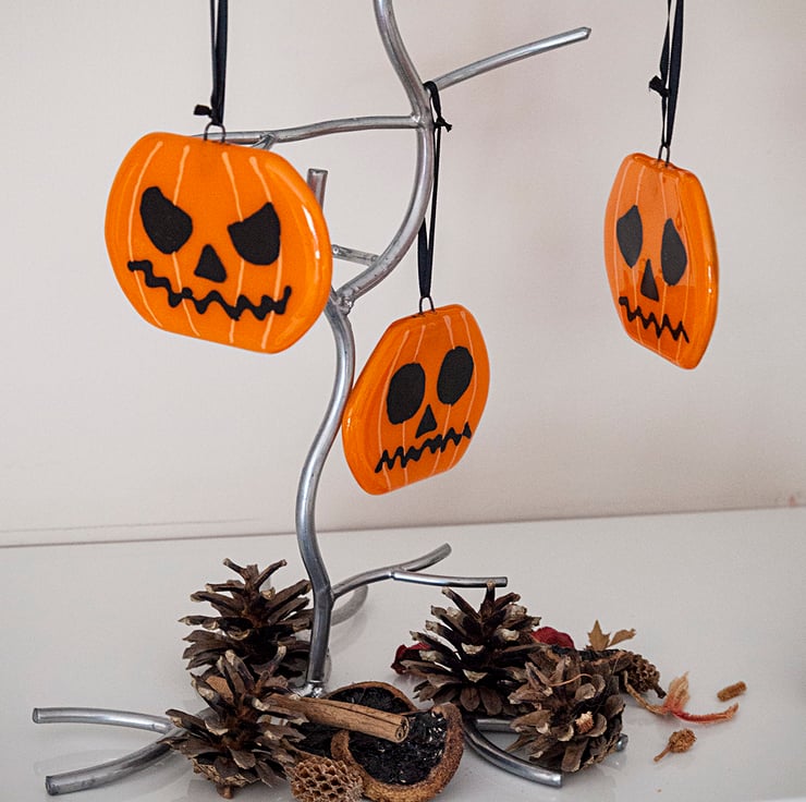 Carved Pumpkin Fused Glass Halloween Decorations - Folksy