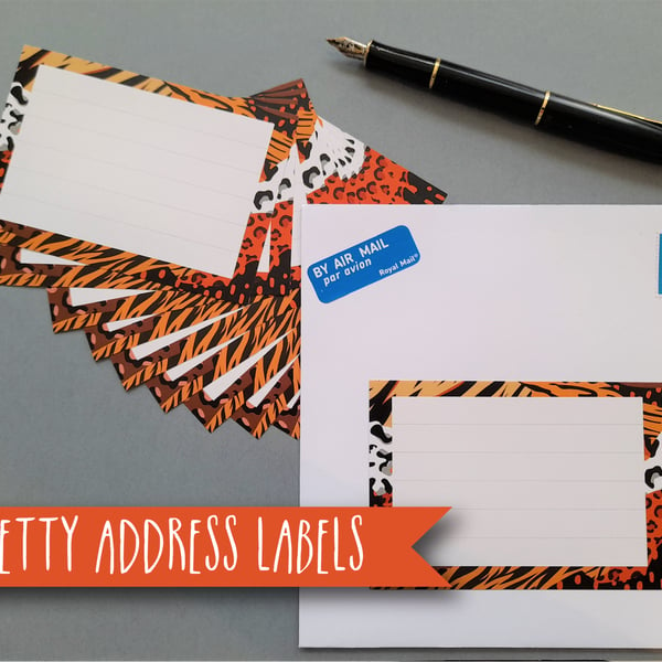 Printed self-adhesive address labels, animal print, letter writing supplies