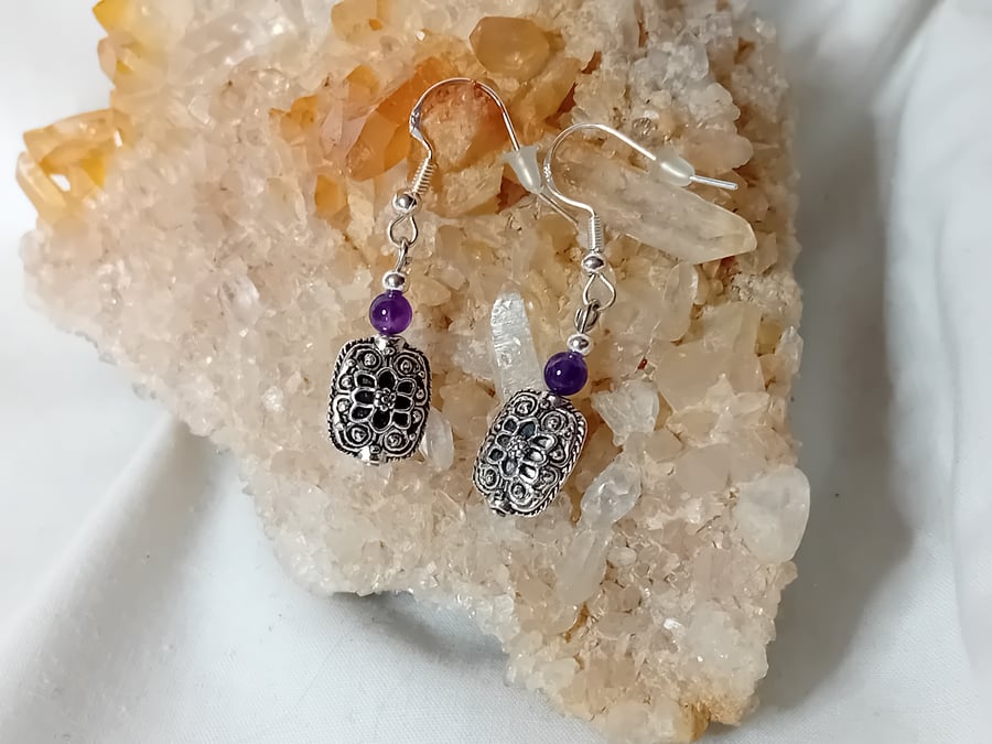 Amethyst & Tibetan Silver Earrings