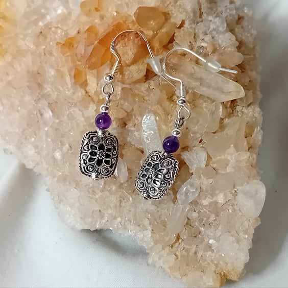 Amethyst & Tibetan Silver Earrings