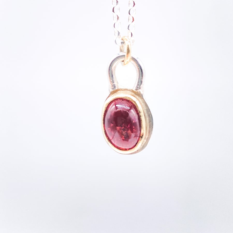 Handmade Pink Tourmaline 9ct Gold and Sterling Silver Pendant 