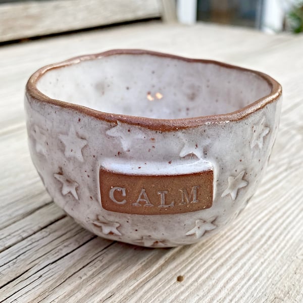 Speckled Ceramic CALM Embossed Tealight Dish