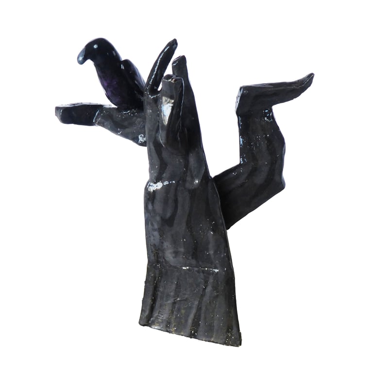 Crow in Tree Mini Ceramic Sculpture - Hand Built