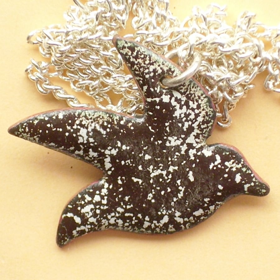 enamel pendant - brown bird