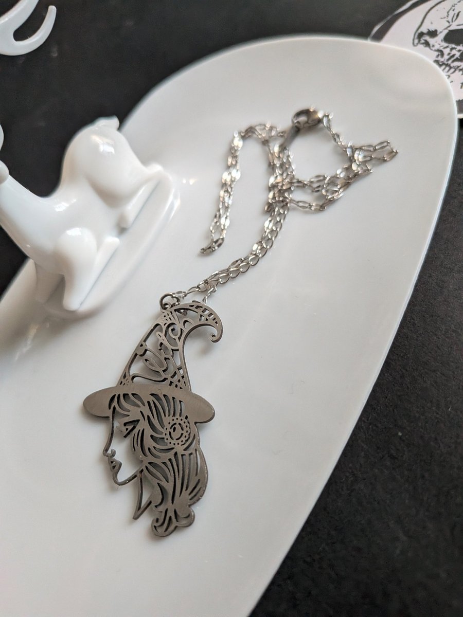 Witch Silhouette Pendant Necklace - Handcrafted Gothic & Witchy Jewellery