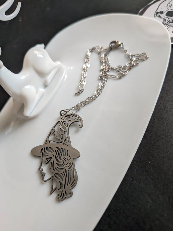 Witch Silhouette Pendant Necklace - Handcrafted Gothic & Witchy Jewellery