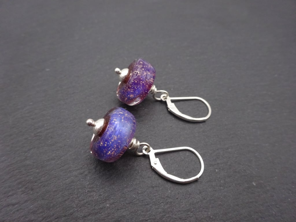 sterling silver lever back earrings, ossa lampwork glass jewellery