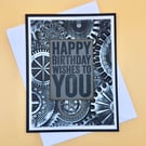 Handmade Birthday Card, Steampunk Gears Design, Industrial, Engineer 