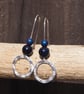 Hoops, Sterling silver dangle hoop earrings, hematite and blue goldstone hoops 