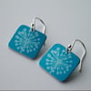 Square earrings in teal with dandelion clock print