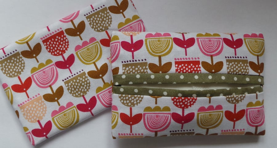 Fabric Pocket Tissue Holder Tulips flowers hand made
