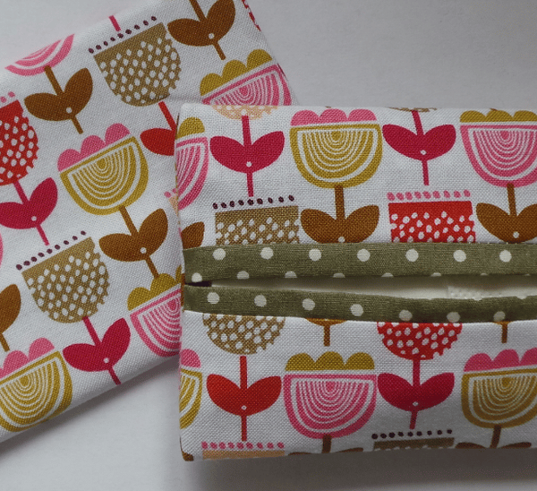 Fabric Pocket Tissue Holder Tulips flowers hand made