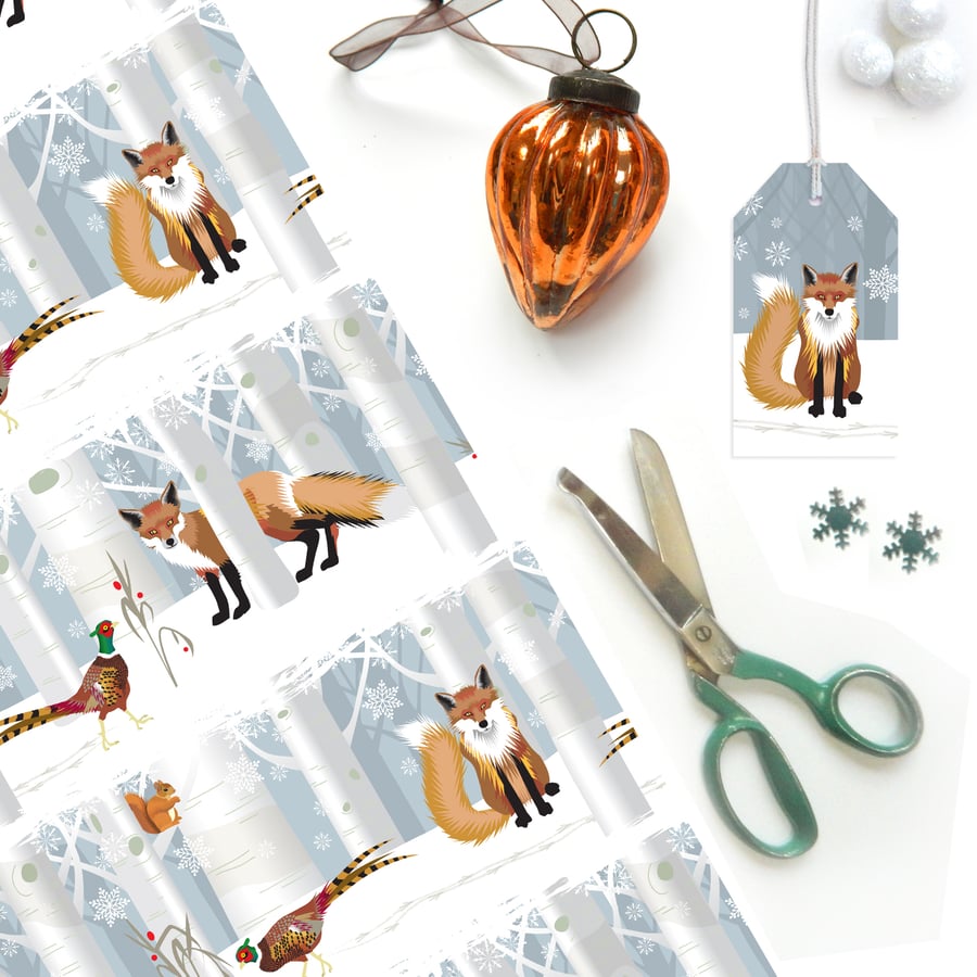 Fox & Pheasant Christmas Gift Wrap - Eco Friendly, Compostable