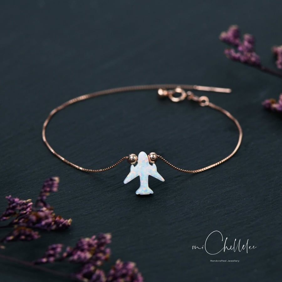 Airplane Fire Opal Bracelet With 925 Sterling Silver Chain