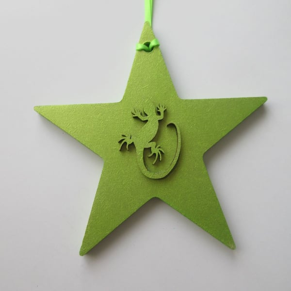 Lizard Reptile Star Christmas Tree Decoration Lime Green