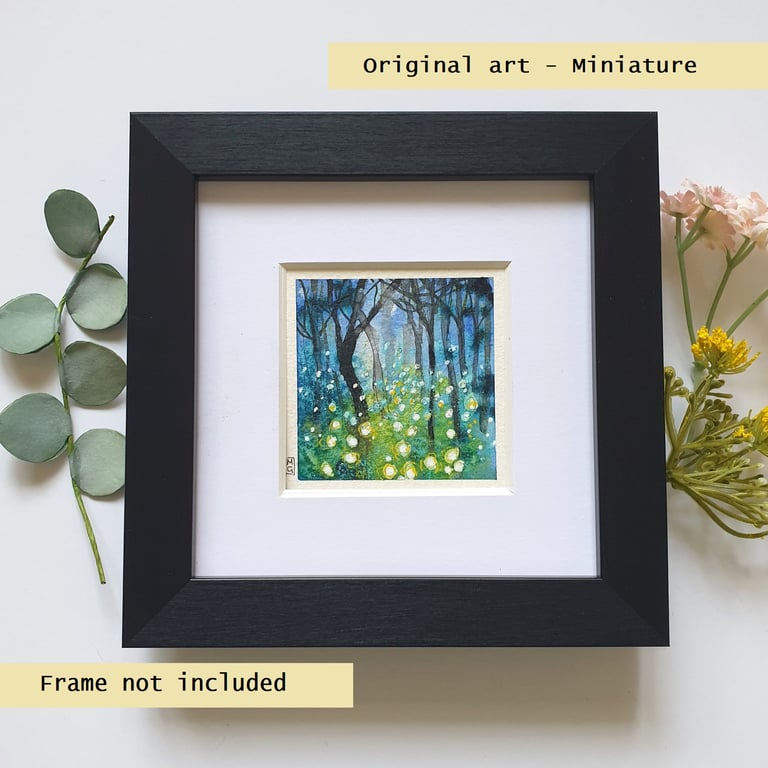 Miniature landscape painting - Firefly forest artwork, wall art