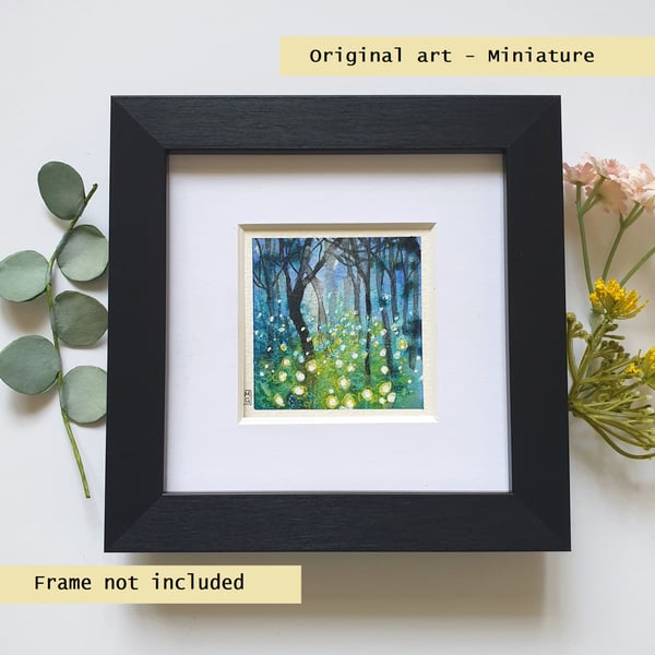 Miniature landscape painting - Firefly forest artwork, wall art