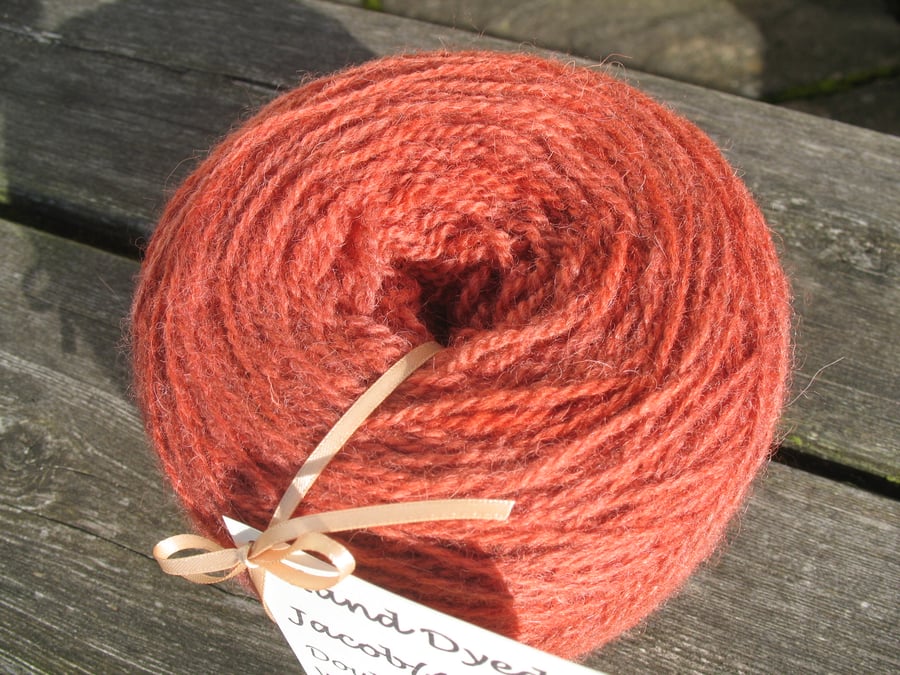 Hand-dyed Jacob & Alpaca Double Knitting (Sport) Wool Peach 100g