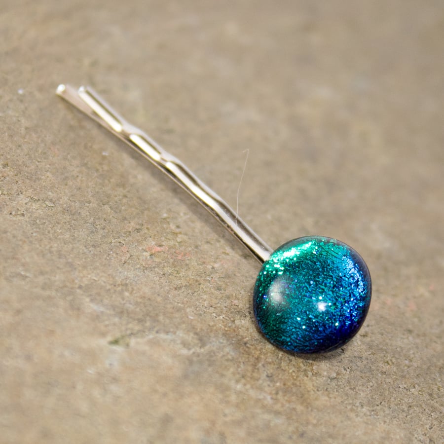 Turquoise Glass Bobby Pin