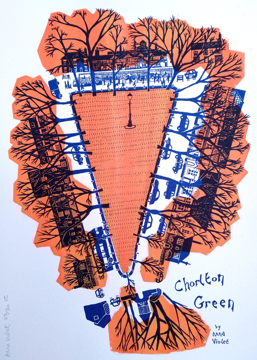 Chorlton Green in Autumn, hand-pulled screenprint 