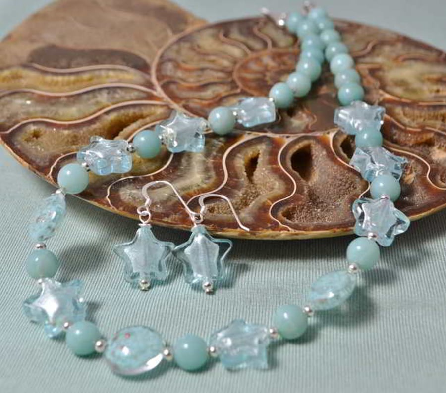 Amazonite & Sky Blue Murano Glass Jewellery Set