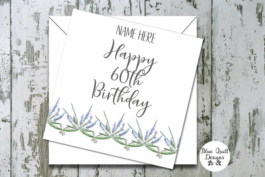 Lavender Border Watercolour Print Personalised Birthday Card
