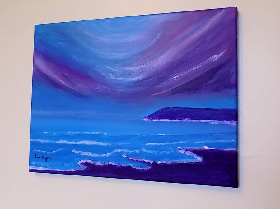 Oxwich Point, Gower, South Wales in 40 x 30 cm Stretched Canvas