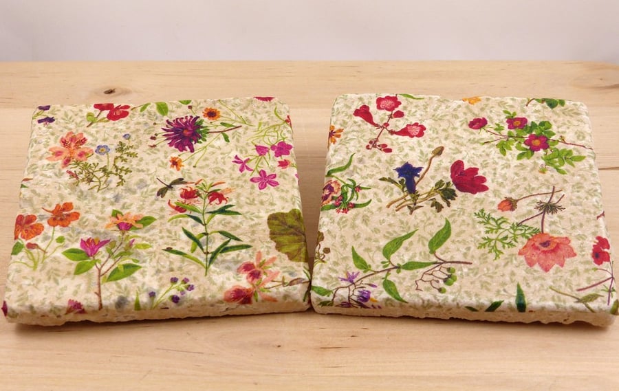 Marble 'Country Garden' Coasters 