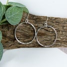 Earrings, Sterling Silver Hoops with Hammered Finish