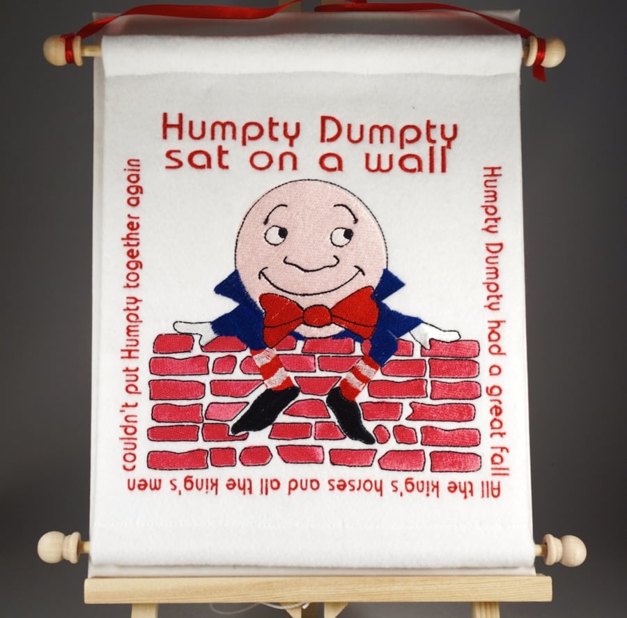 Humpty Dumpty. Hand Crafted, Embroidered Nursery Rhyme Wall Hanger
