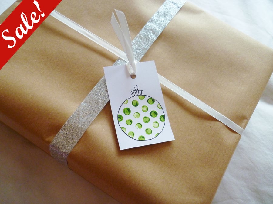 Sale - Set of Ten Bauble Tags - Green