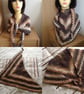 Crochet Triangular Neckerchief Scarf in Sparkly Brown and Cream  - Image 5