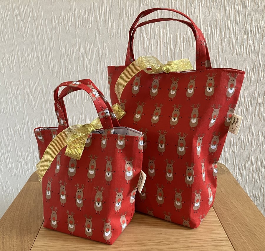 Rudolf Red Gift Bag, Handmade in the UK