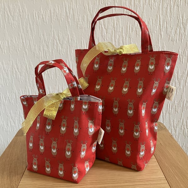 Rudolf Red Gift Bag, Handmade in the UK