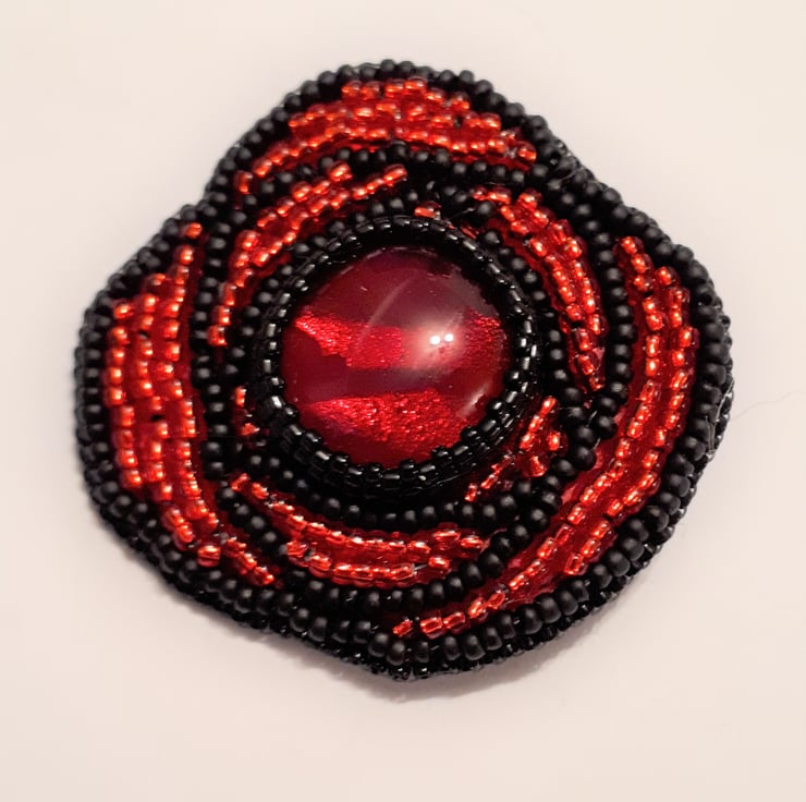 Bead Embroidered Art Deco style Red Rose Brooch... Folksy