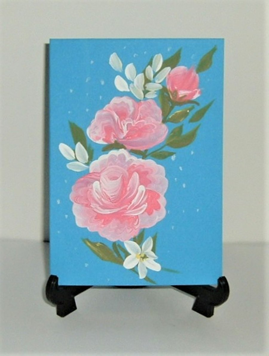 original hand painted roses floral greetings card ( ref F 716)