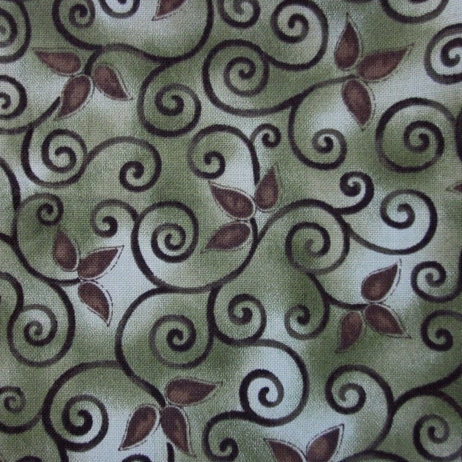 Mid Green Marbled Vine Pattern Cotton Fat Quarter