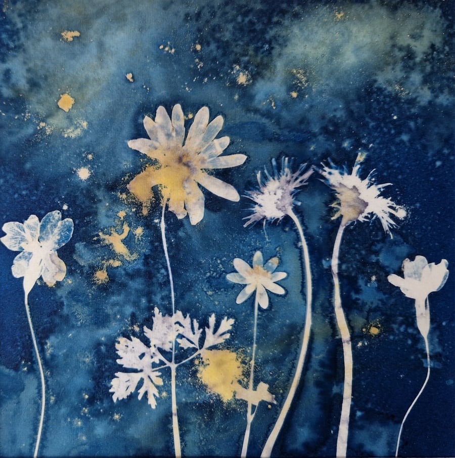 Spring Flowers Cyanotype Card